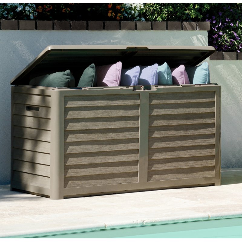 EDA coffre de jardin BAYA, 420 litres, aspect bois, anthracite